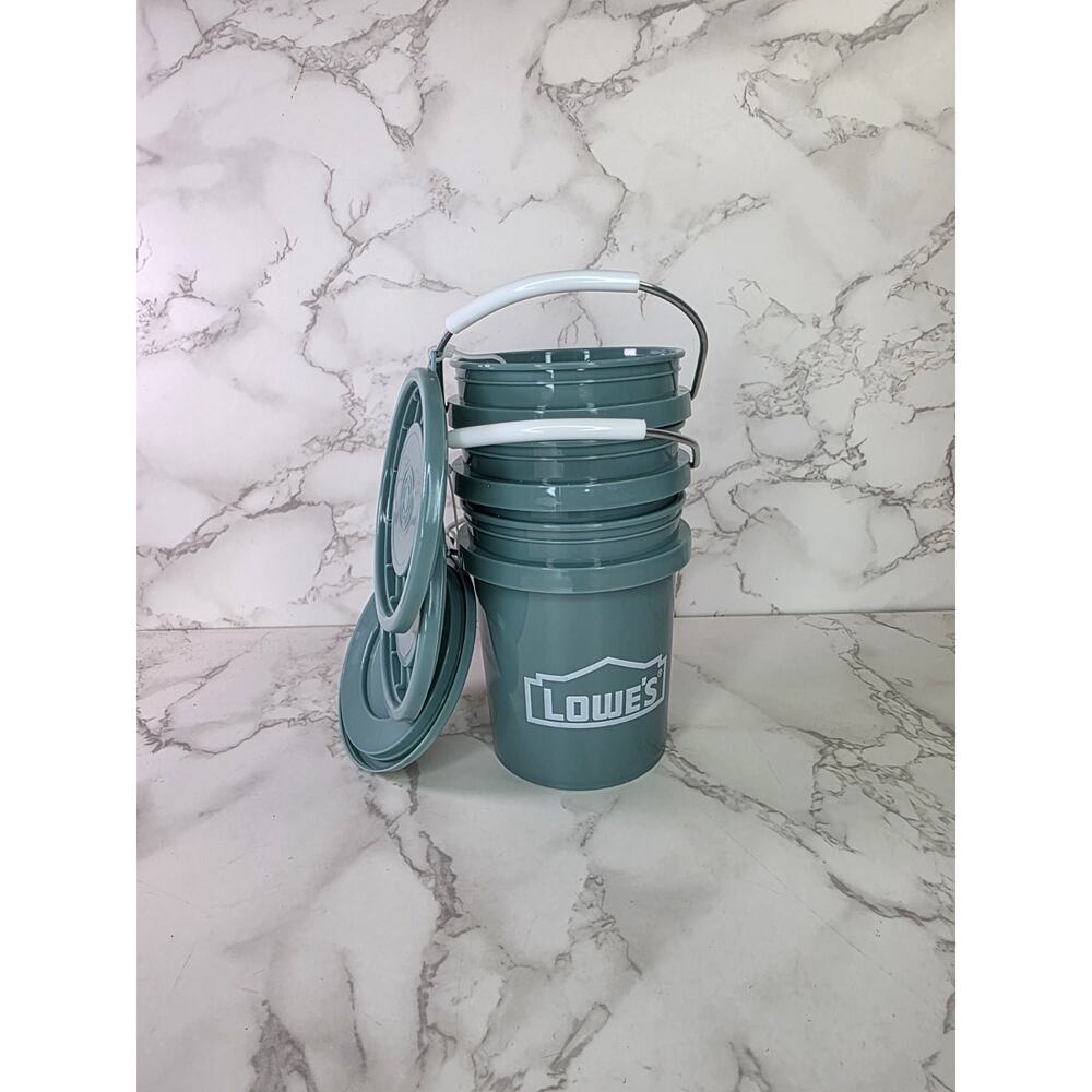 NEW Set of 3 Lowe's TEAL 0.42 Quart BPA-Free Mini Bucket W/Lid In Hand